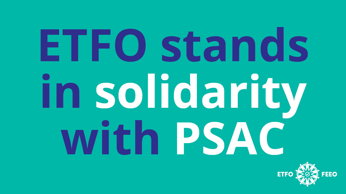 ETFO asks all 83,000 of its #onted members to ensure that striking @psac_afpc members know they are not alone on the picket line- send solidarity! Find a picket line near you and walk together #canlab workerscantwait.ca #onpoli