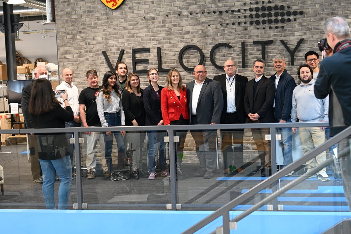 UWVelocity's tweet photo. Today Velocity welcomed Ontario's Big City Mayors who toured our downtown Kitchener space and met with founders of @EquatorMaps, @CeragenGrow, @thealttex,  and @cobionix. https://t.co/DLaDE6vrOf