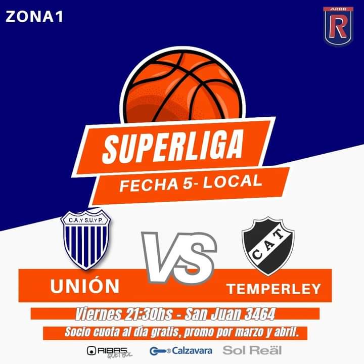 🏀 Se juega la 5ta fecha y Unión lo sabe. Hoy desde las 21:30 hs recibimos a <a href="/TemperleyClub/">Temperley</a> por la Superliga.

🔥 Durante todo abril los partidos de primera división e Intermedias de local serán gratuitos para los socios con cuota al día, Asociate!.

#vamosazules💙