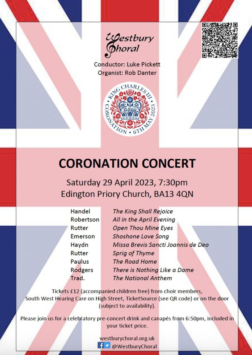 WestburyChoral's tweet photo. Only one week until our Coronation Concert. Will you be joining us? https://t.co/r4pzckHBvZ https://t.co/TvpJSHWcy5