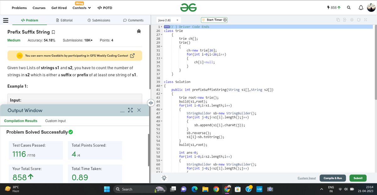 codewithsep's tweet image. Hello Folks,
I have completed #Day17 of #25 Days of Code Program with
@scaler_official
Today's question - Prefix Suffix String in geeksforgeeks
Discord Community: discord.gg/scaler
Partner: Shiva Kumar#7768
#scalerdiscord #codewithscaler #scaleracademy #scaler25doc