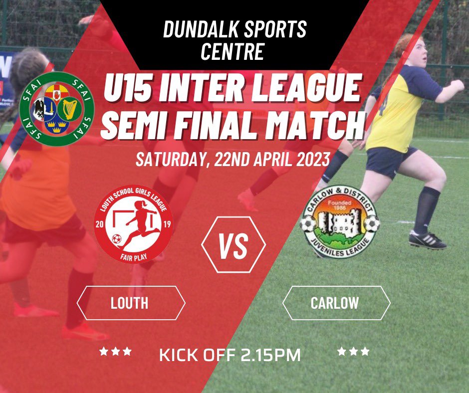 secretarylsgl's tweet photo. Come out and cheer on our Under 15’s this Saturday in their @SFAIreland Inter league semi final vs Carlow
All support welcome 🔴⚪️⚽️👏
📍Dundalk Sports Centre
📆Saturday 22nd
🕰️ 2.15pm https://t.co/vCcKDYjnb5