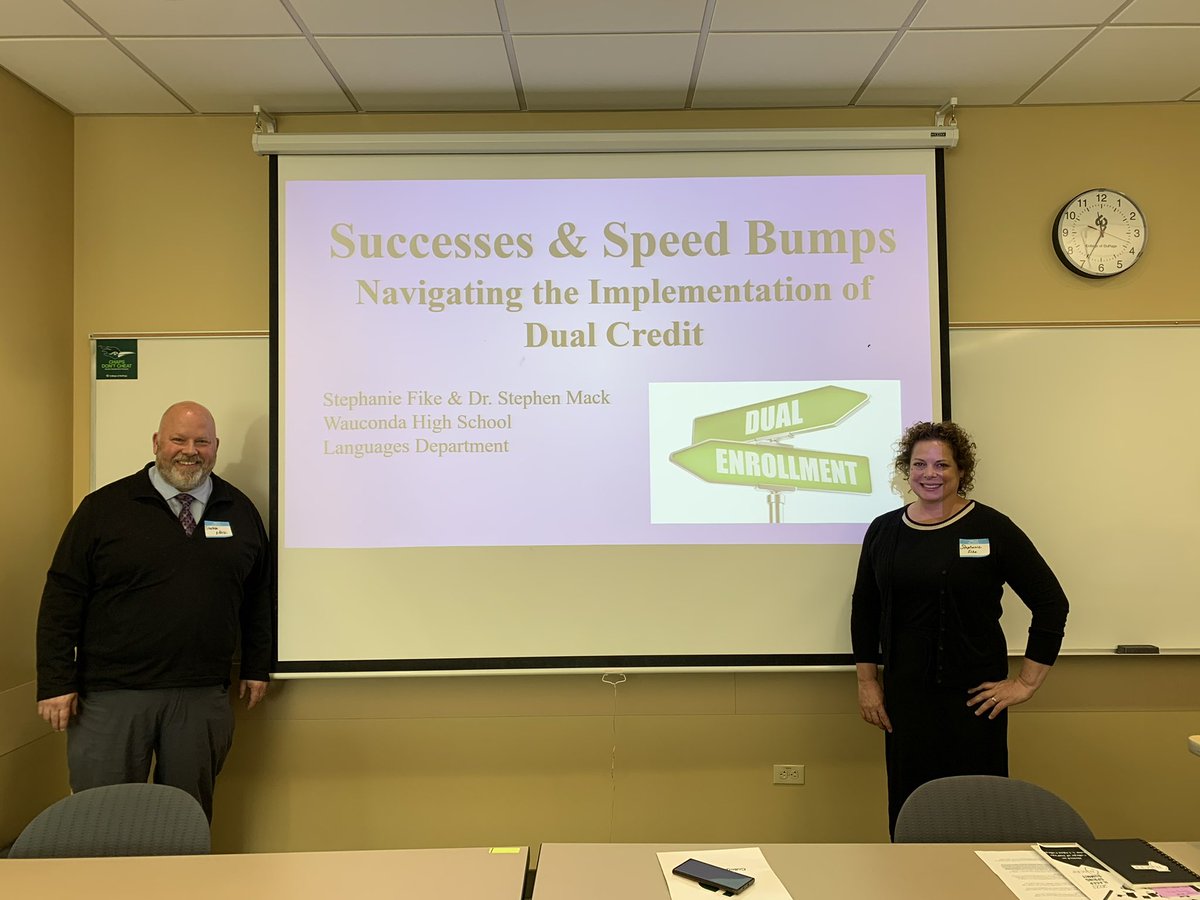 DrMack74's tweet photo. Such an honor for us to be able to share our #WHS dual credit journey presenting and learning at the 2023 #ILACEP Summit! Incredible opportunities for our students! All on the grounds of the beautiful campus of @CollegeDuPage @GoWHS_MrsFike @BulldogLife_WHS https://t.co/8cPLKgG0vS