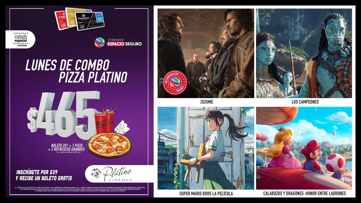 Cinemex's tweet photo. Los lunes son lo máximo con el combo lunes de Cinemex. Boletos, combo y #VolverAlFuturoEnCinemex, consulta los horarios en la app y nos vemos al rato. 😎 https://t.co/89elnjzxHm