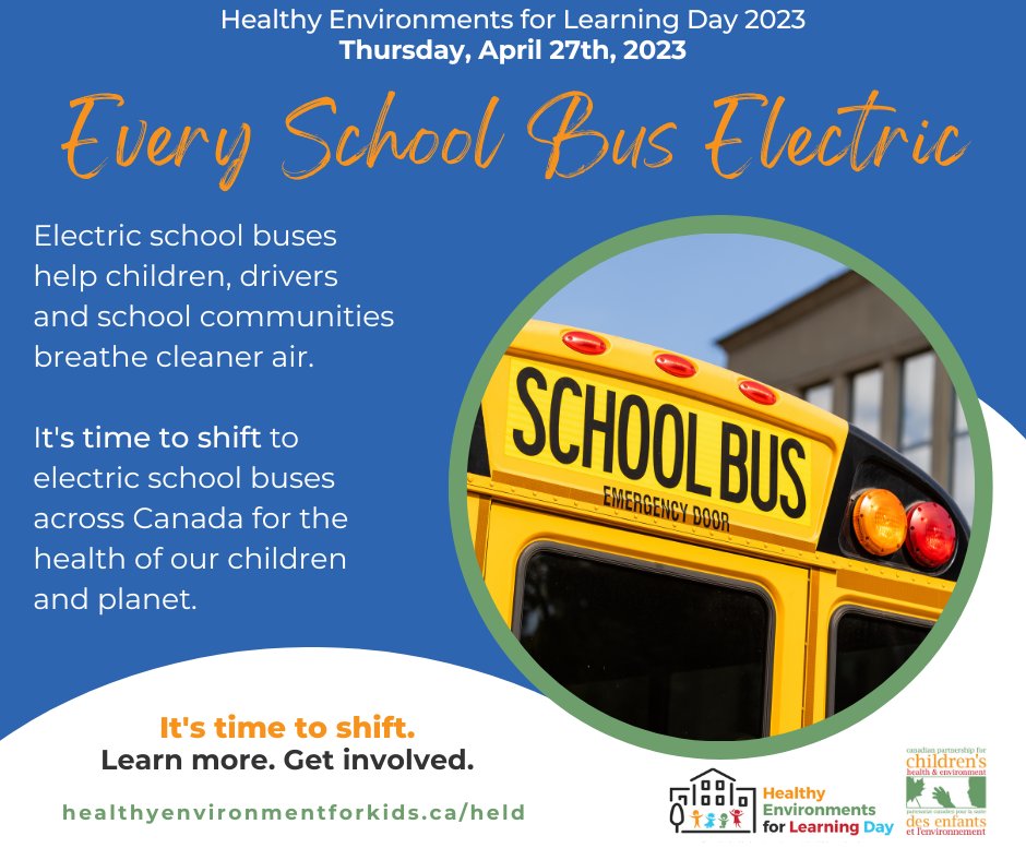 Healthier communities! Electric school buses provide cleaner air for children, drivers and school communities.
healthyenvironmentforkids.ca/held/2023-camp…

<a href="/PollutionProbe/">Pollution Probe</a> <a href="/CPCHE_info/">CPCHE</a> <a href="/GreenTeacherMag/">Green Teacher</a> <a href="/equiterre/">Équiterre</a> <a href="/grncommunities/">Green Communities Canada</a> <a href="/OPHA_Ontario/">Ontario Public Health Association</a> <a href="/CAPE_ACME/">@CAPE-ACME</a> <a href="/CANE_ACIIE/">CANE ACIIE</a>