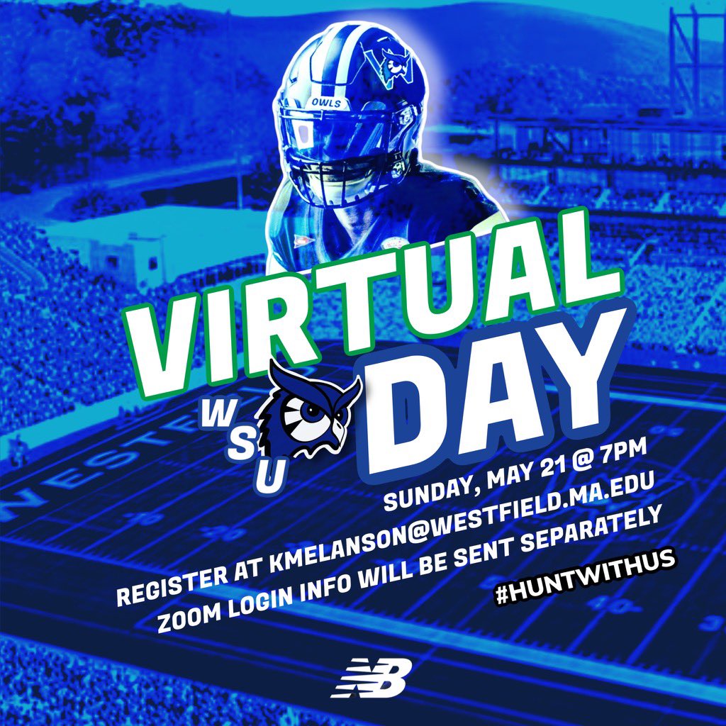 WSUOwlsFootball's tweet photo. #VirtualDay @WSUOwlsFootball 5/21/23
Sunday Evening 7 PM EST
zoom link will be sent direct message
Excellence is waiting for you at @WestfieldState
#WeAreWestfield https://t.co/xGrUj5H6VB