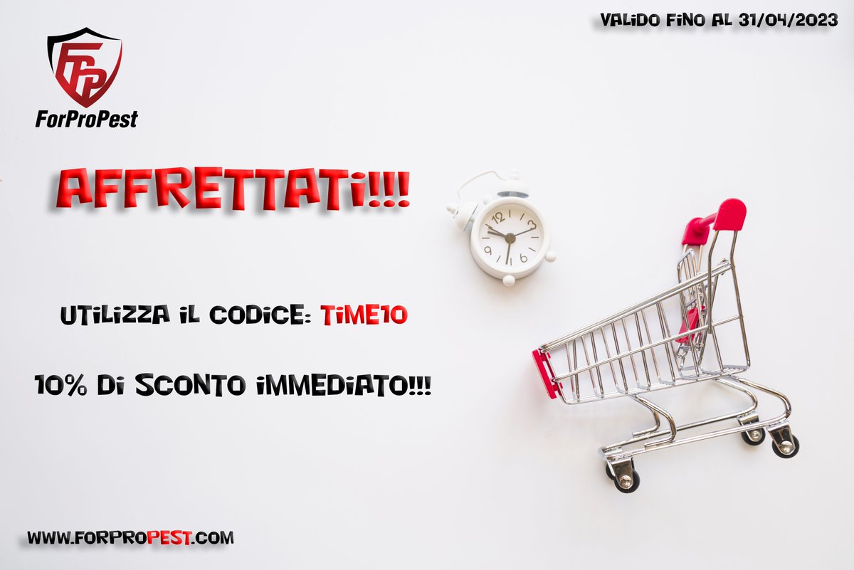 pest_for's tweet photo. Cosa stai aspettando? 10% di sconto immediato con il codice: TIME10
Lo sconto è valido fino al 31/04/2023! 📷
Vai su: https://t.co/QT1kTkNTZP
#forpropest #sconti #scontionline #disinfestazioni #infestazioni #insetti #insetticidi https://t.co/b4MQ64uOeA