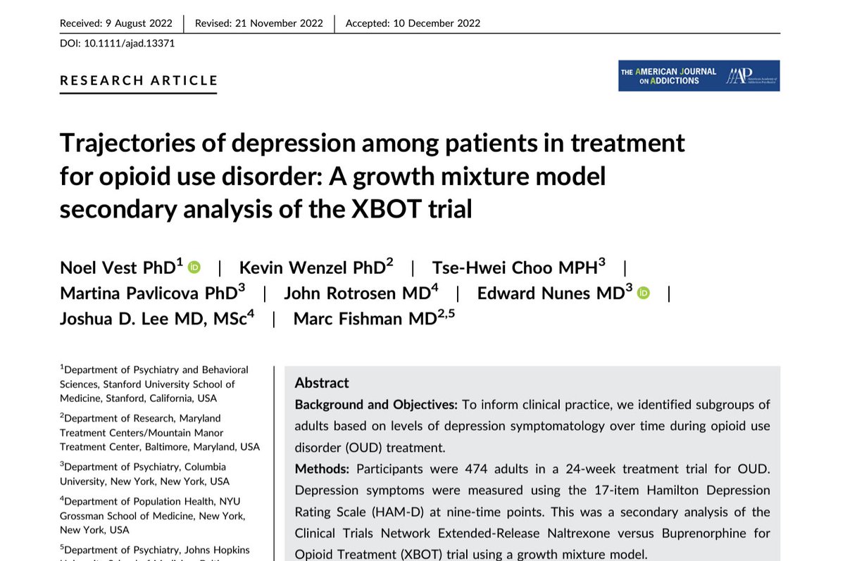 noelvest's tweet photo. How does depression impact people in treatment with medications for opioid use disorder?  
This paper examines patterns across time. Honored to work with the XBOT writing and stats crew. Thanks to @DrJoshuaDLee for answering my inquiry email 3 years ago. Link in comments. https://t.co/4ipvRP6U4b