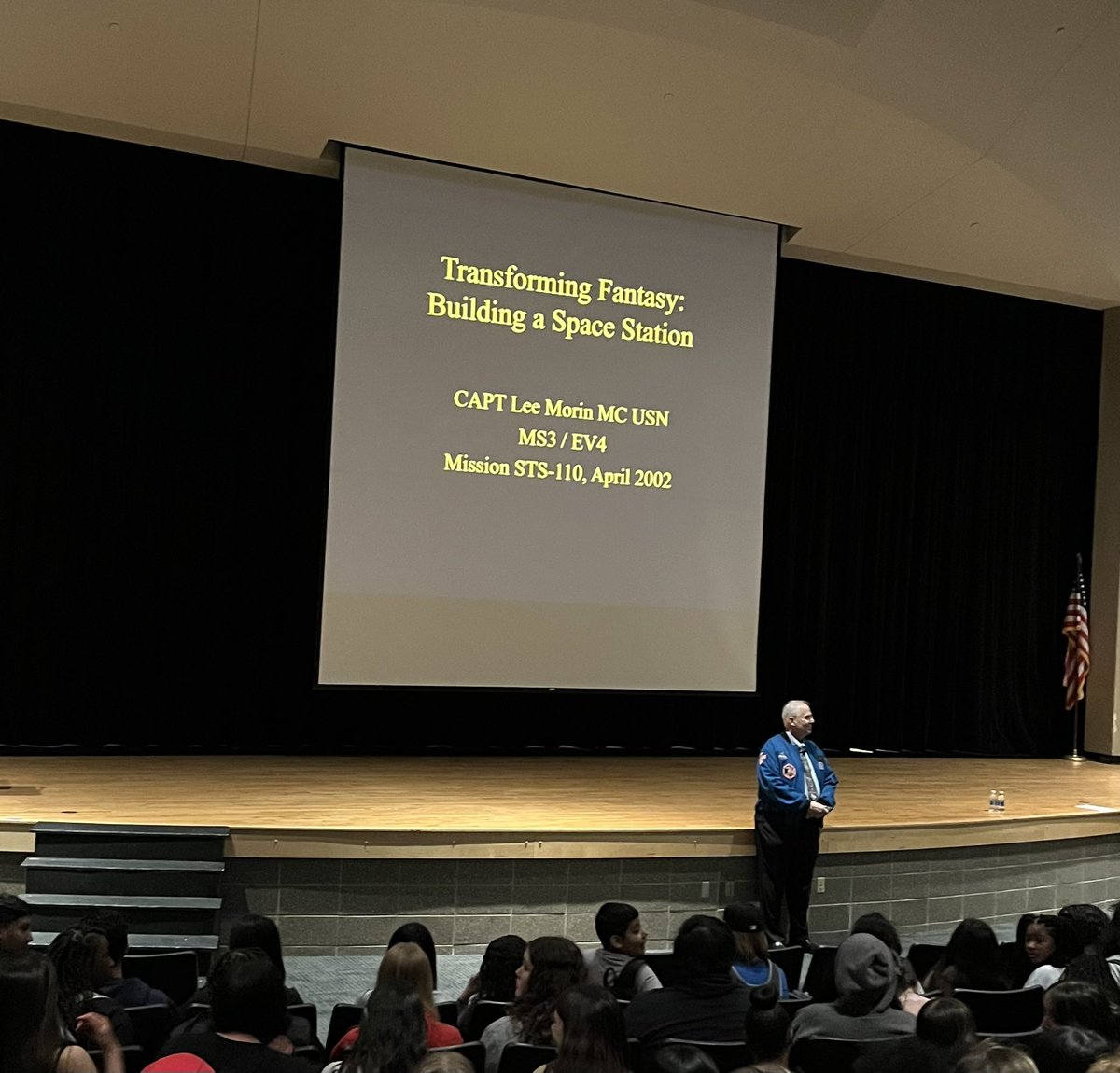 Tremendous career talk and opportunity for our students today to hear from astronaut Captain Lee Morin MC USN. #TMScode #TurnerFamily