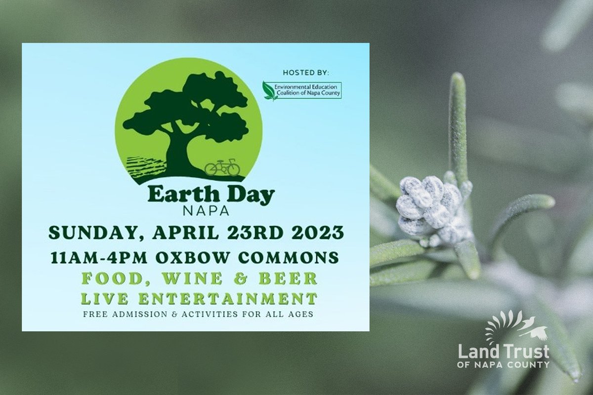 Join us at Earth Day Napa 2023 on SUN, 4/23/23 at Oxbow Commons. We will have a table &amp; info set up!

Stop by &amp; learn more about our mission, our current land stewardship &amp; land protection projects. Meet some of our amazing staff too!
#napalandtrust #protectland #earthdaynapa