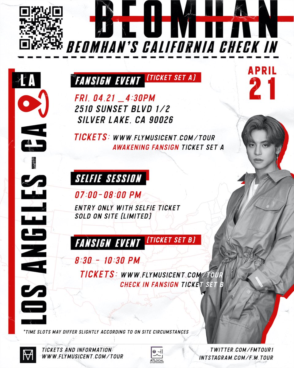 fmtour1's tweet photo. Beomhan’s USA Check in Tour in California 🌟

📍Line up for merch stand and selfie tickets starts at 3:45PM!

🎟️ FANSIGN TICKET CHECK
Set A: latest 4 PM
Set B: latest 8 PM

📸 All selfies (including Fankit selfie tickets) will be taken during the Selfie Session at 7 PM! https://t.co/GmvaCyU6sI