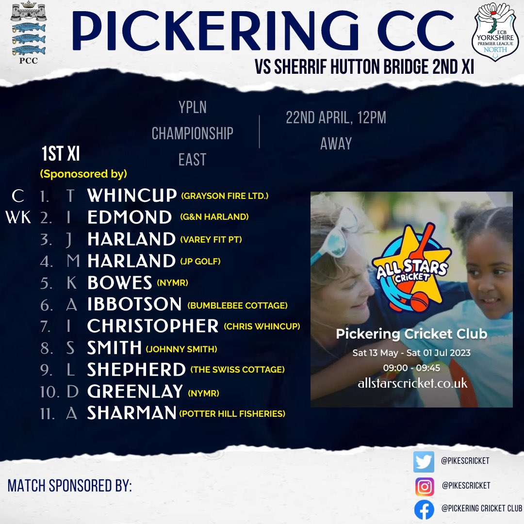 PikesCricket's tweet photo. The 2023 season starts here!!!

The Pikes first 2 squads of the year 

#pcc #utp #newseason #cricketagain https://t.co/CEX6UM4hRR