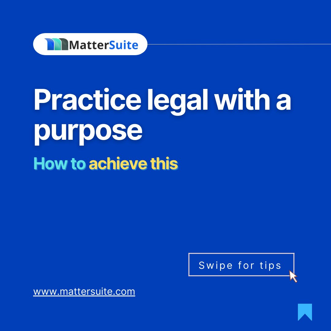 MatterSuite's tweet photo. Transform your legal practice from mundane to meaningful with these purpose-driven tips.
#practicinglaw #Lawyers #LegalTips #PurposefulLawyering #legaladvice #lawyerlife #purposefulpractice #LegalWithAPurpose #LawyersForChange #legalpractice #lawpractice #MatterSuite https://t.co/BEGqGLiJzJ