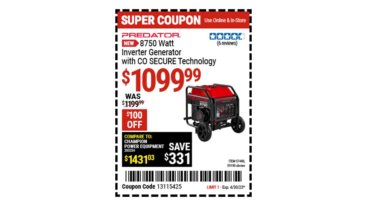 Harbor Freight on Twitter "Buy the PREDATOR 8750 Watt Inverter