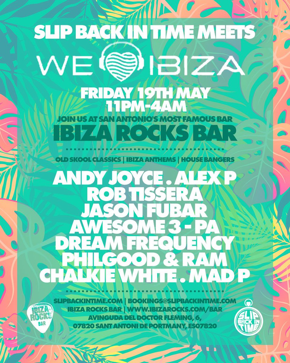 SlipBackInTime's tweet photo. To reserve your space with us at SBIT IBIZA 2023 - please email us today: bookings@slipbackintime.com
Website: https://t.co/k7x28aAKxV
#slipbackintime #oldskoolibiza #ibiza #SBIT #worldofrave #oldskoolvalues #ravemusic #housemusic #sanantonio #ibizaholiday #SBIT2023 https://t.co/RwSfuGknUe
