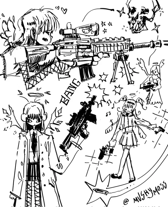 Angels with guns doodles 