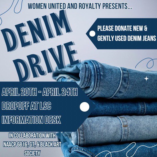 Come out and Support @WomenUnited_  @RoyaltySHSU 

If you have any gently or new denim jeans that you don’t wear or want to donate, drop them off at the LSC