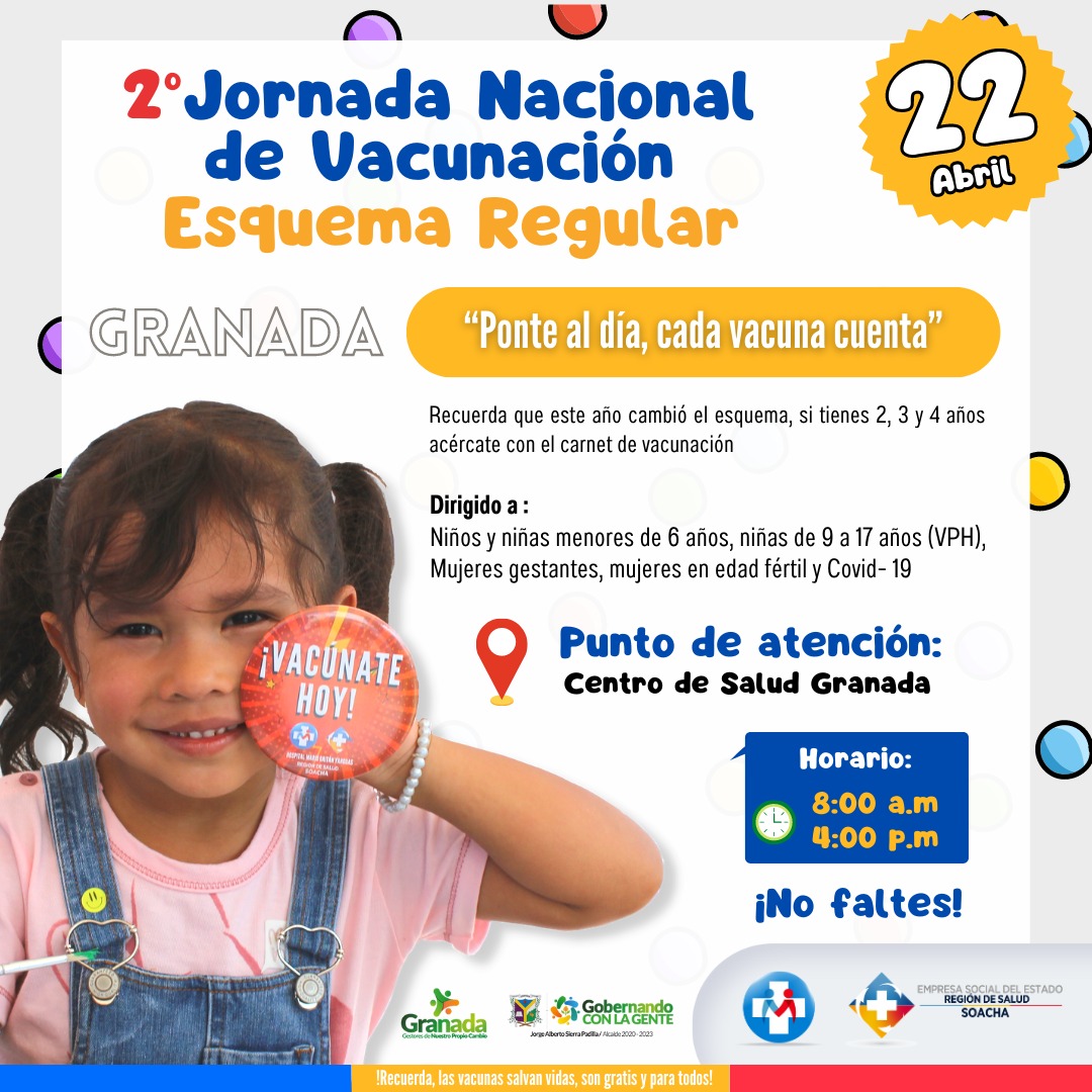 AlGranadaCund's tweet photo. Lo esperamos en el Centro de Salud de #GranadaCundinamarca, mañana sábado, 22 de abril de 2023 en horario de 8:00 a.m. a 4 :00 p.m. para usuarios capitados de: Ecoopsos EPS y EPS Sanitas.

Gracias a la articulación entre @HMGYSoacha  y @AlGranadaCund https://t.co/cLj73Fbjae