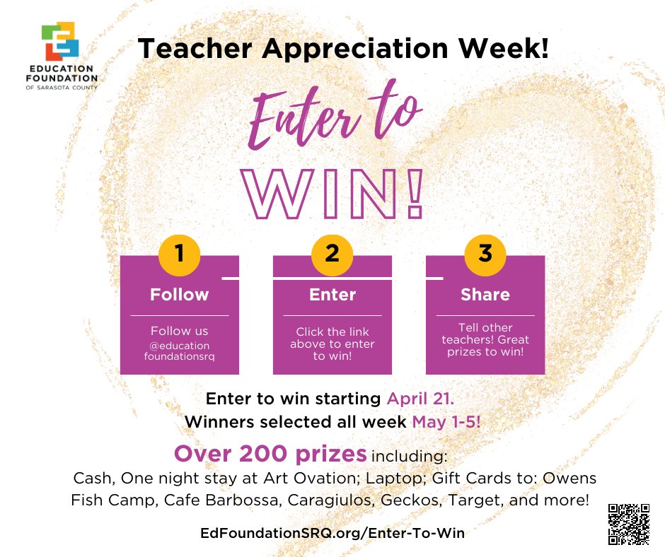 We love our teachers! #TeacherAppreciationWeek is right around the corner and we can't wait to celebrate! The community also extends its appreciation by providing incredible prizes that we'll be giving out every day of the week. Teachers - enter to win!
edfoundationsrq.org/teachers/enter…