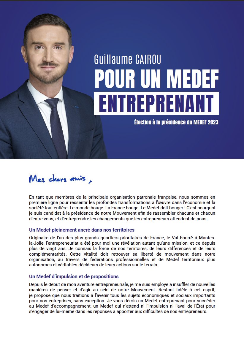guillaumecairou's tweet photo. 🗣️Retrouver ma #ProfessiondeFoi pour l'élection à la Présidence du @MEDEF.
Pour me parrainer, RDV sur la plateforme: https://t.co/U12fmKZZAp
Renseignez votre identifiant + votre numéro CNIL reçus via l'adresse election@acces-neovote.com
Vous pouvez parrainer jusqu’à 3 candidats! https://t.co/rTdAbO5cbF