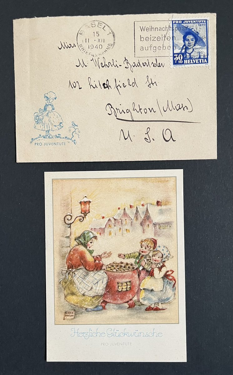 Pro Juventute “Briefli”! In addition to the better known stamps &amp; postcards, PJ sold small holiday greeting cards with envelopes from 1926-1990’s. The designs ranged from kitschy to artsy. This is Zumstein cat. #28, issued in 1940. They make lovely additions to any PJ collection.
