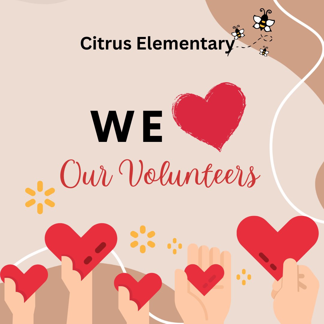 CitrusElem_OCPS's tweet photo. Happy National Volunteer Week!
Citrus wants to thank you for all you have done for the 2022-2023 School year.
#Hivepride #Beehigher
@OCPSnews @West_OCPS @OCPS_PFE https://t.co/Tk8sOx4taC