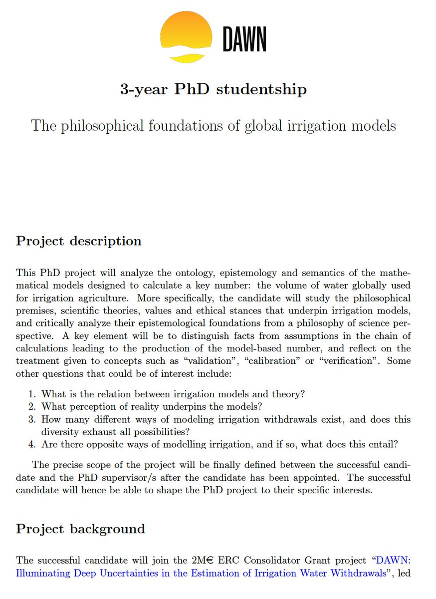 KatieKendig's tweet photo. Wonderful cross-disciplinary opportunity for someone with a Masters in Philosophy, Philosophy of Science, Environmental Humanities, Hydrology, Environmental Modelling or cognate discipline!  Contact: Dr Arnald Puy [a.puy@bham.ac.uk] . Closing date is: 30 May 2023. https://t.co/R3BswZriHz