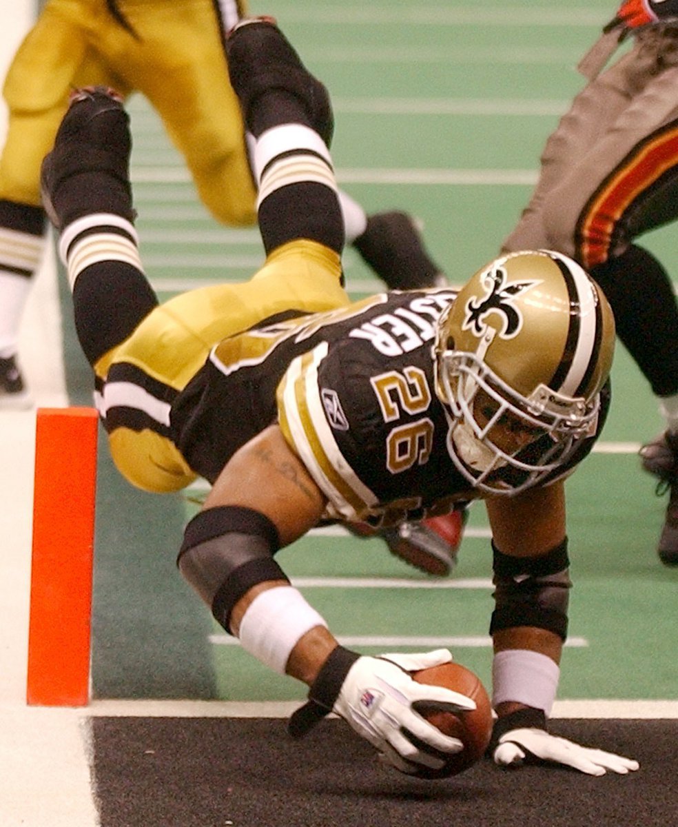 Saints's tweet photo. 22 years ago today, the Deuce got loose in New Orleans with the 23rd pick in the 2001 NFL Draft. 

55 TDs &amp; 7,816 yards later… 

#Saints | @dmcallister26 https://t.co/FM2XOS2oyT