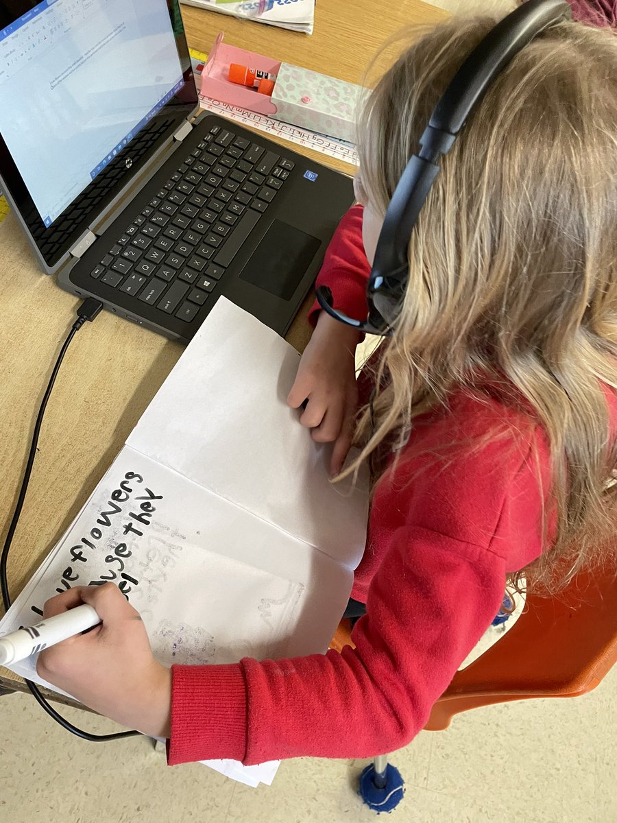 Shout out to the people willing to try lots of things for kids, and by doing so, giving kids confidence in self + interest in learning. This gr2 S ind. asked to use speech to text to create a story for free time. She dictated, copied the words into her book +illustrated😍 <a href="/GEDSB/">Grand Erie District School Board</a>
