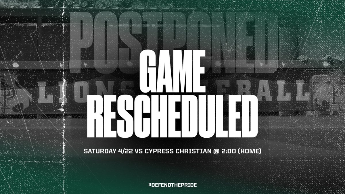 LPCA_Athletics's tweet photo. Lions Baseball game has been moved to tomorrow (Saturday 4/22) due to field conditions. It will be a beautiful day for baseball! Come out and support! @LPCA_Athletics #LPCABaseball #DefendThePride https://t.co/bklkCT1SEy