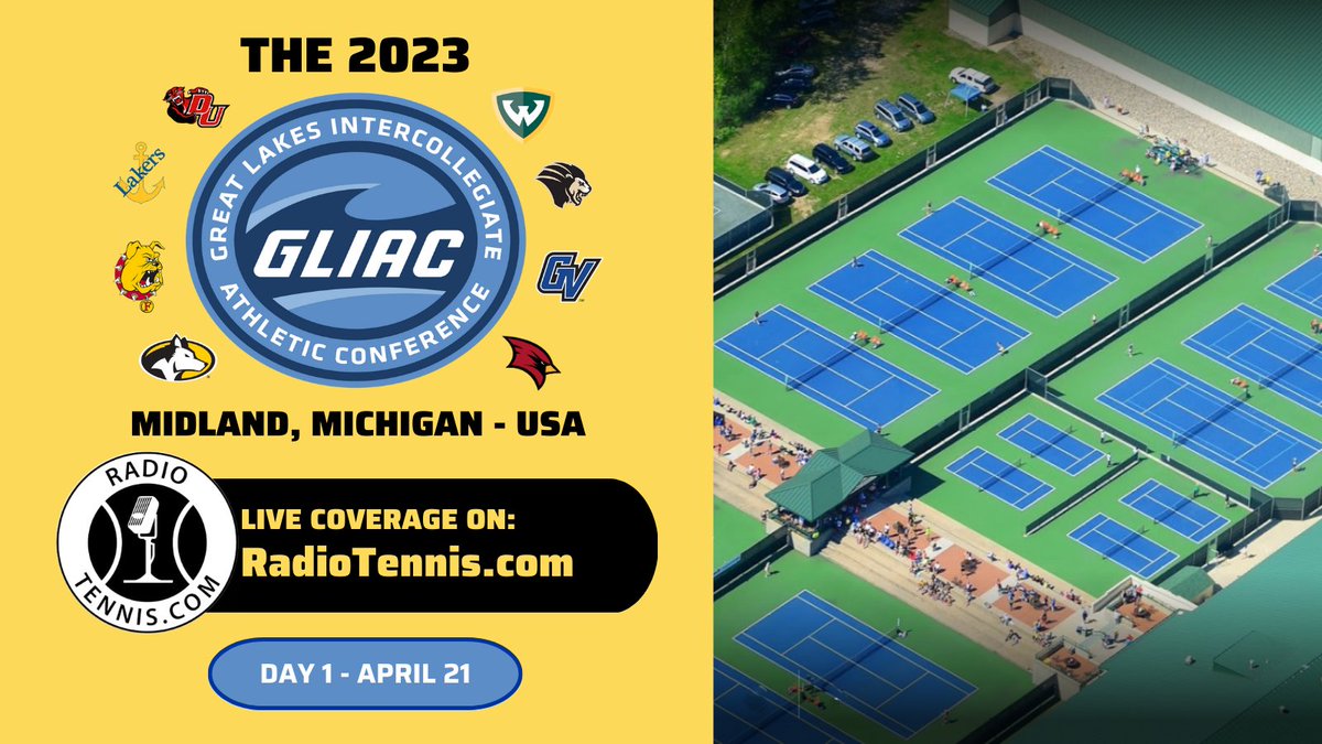 RadioTennis.com is LIVE NOW broadcasting the 2023 Great Lakes Intercollegiate Athletic Conference Tennis Championships!

📍@GLIACsports
🗓April 21st (USA Pacific) 
🎙LIVE NOW on RadioTennis.com  

#WhereChampionsCompete #GLIACTEN #collegetennis #tennis…
