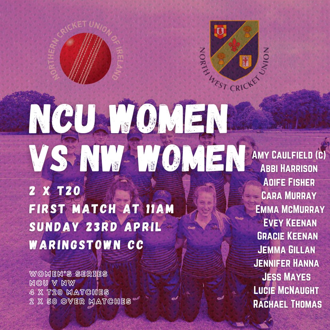 The NCU Women begin their series against NW Women on Sunday with 2 T20 matches! 🏏🔥

The first game is at 11am 🕚

Get down to <a href="/WaringstownCC/">Waringstown CC</a> and show your support 👏