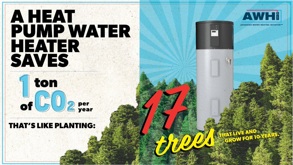 This #EarthDay, invest in a heat pump water heater to reduce your carbon emissions, it’s like planting 17 trees! 

Learn more in the recent blog from <a href="/NewBldgsInst/">New Buildings Institute</a> &amp; <a href="/advwaterheating/">Advanced Water Heating Initiative (AWHI)</a>:  bit.ly/3KEuT9o 

#HeatPumpNation #HeatPumpItUp