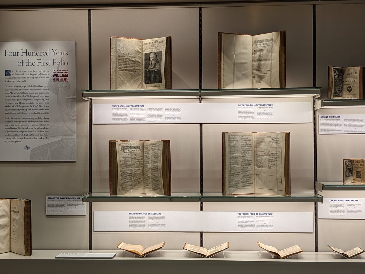 DerekDiMatteo's tweet photo. Shakespeare's 1st - 4th Folios are on display at the Lilly Library along with Quartos and lots of other versions. Not to mention one of the Gutenberg Bibles! @IULillyLibrary #Shakespeare https://t.co/KZXjU6HPm6