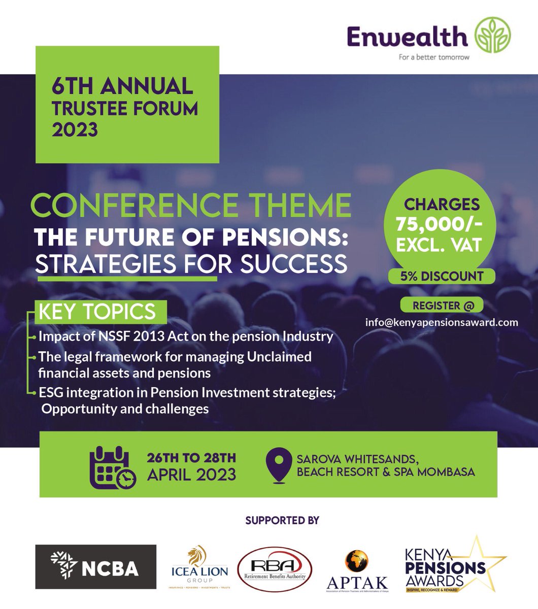 We are offering 5% discount on booking done through us welcome to one of the leading Pension events for the year. Call us on 0743003000