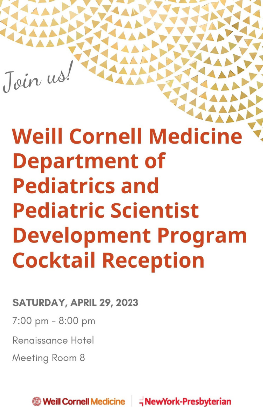 To all PSDP Scholars and Alumni attending @PASMeeting--Dr. Permar would like to extend a warm invitation to stop by our Weill Cornell Medicine Department of Pediatrics and PSDP Cocktail reception on April 29th, 7-8pm EST! @PSDP_AMSPDC @amspdc @SalliePermar #PAS2023