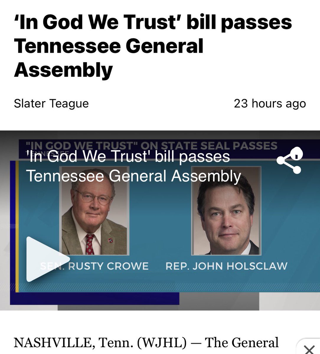 The need of the hour in these dark times-this bill will save the lives of countless 6 year olds! Thank you Tenn Gen Assembly for your bravery and doing your civic duty!!