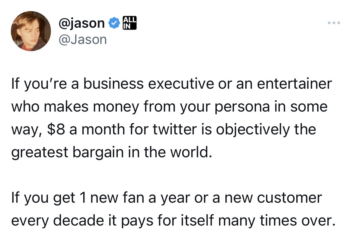 jonfavs's tweet photo. These business geniuses don’t get that it’s not about the price - it’s about the owner of Twitter constantly going out of his way to be a huge asshole to most of his potential customers. Why would you want to make that person richer?? https://t.co/TcmDdChtIH