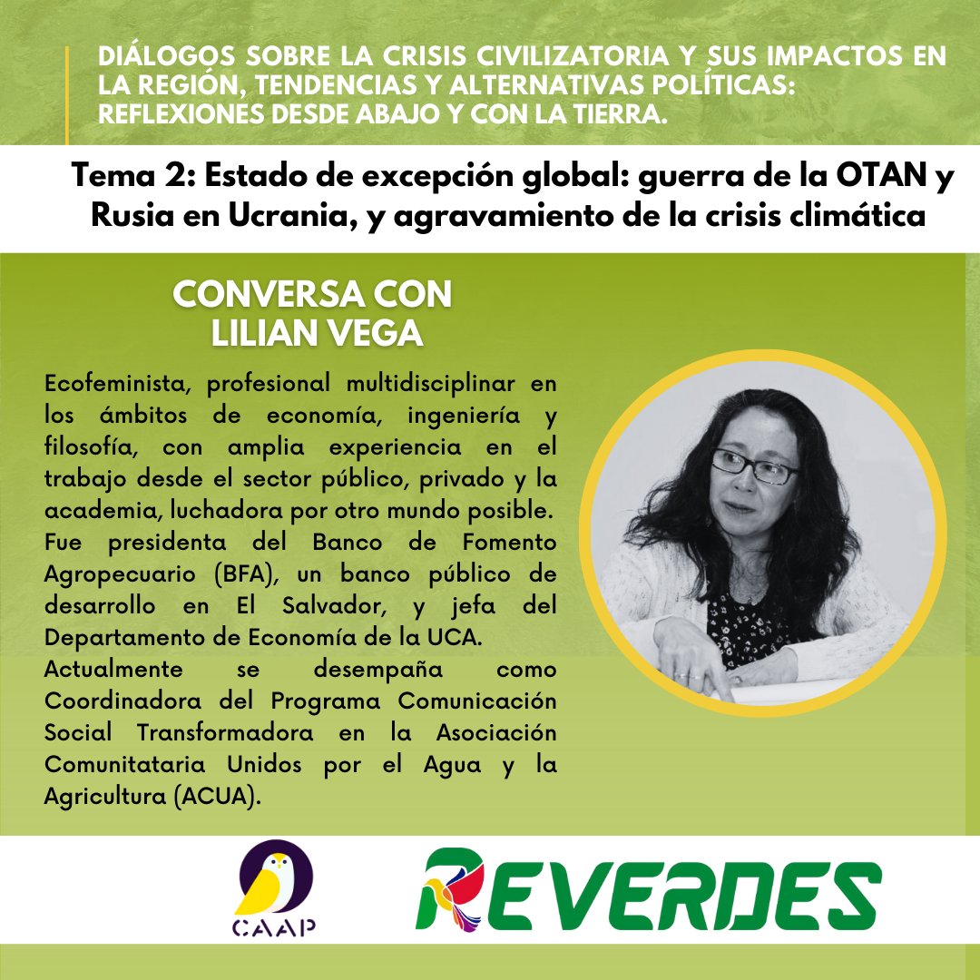 rev_mov's tweet photo. 🌿 Conversa también con Lilian Vega, ecofeminista, profesional multidisciplinar en los ámbitos de economía, ingeniería y filosofía, con amplia experiencia en el trabajo desde el sector público, privado y la academia. 🤓 https://t.co/le806jQdEp