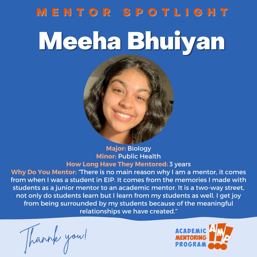 Week #3 of our Mentor Spotlight 🥁drumroll, please🥁 🥳 Big Shout out to Meeha Bhuiyan🥳 We appreciate every single one of our mentors! Stay tuned next Friday to see who our next mentor is 👀