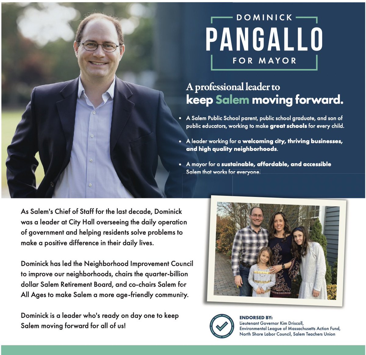 #SalemMA deserves a Mayor prepared to lead with competence &amp; compassion on the challenges facing our community today. Someone ready to get to work for our city on day one, because they've been doing that work every day for the last decade. pangalloforsalem.com #mapoli
