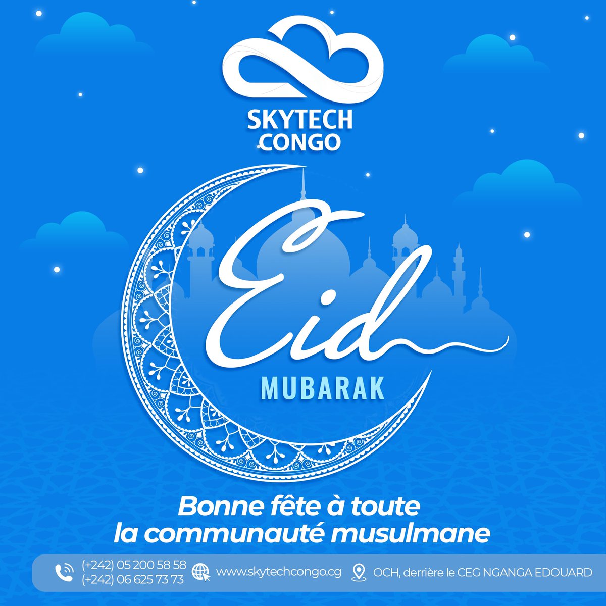 Skytech Congo souhaite une bonne fête de l’Aïd El Fitr à toute la communauté musulmane 🎉

𝗘𝗜𝗗 𝗠𝗨𝗕𝗔𝗥𝗔𝗞 🌙