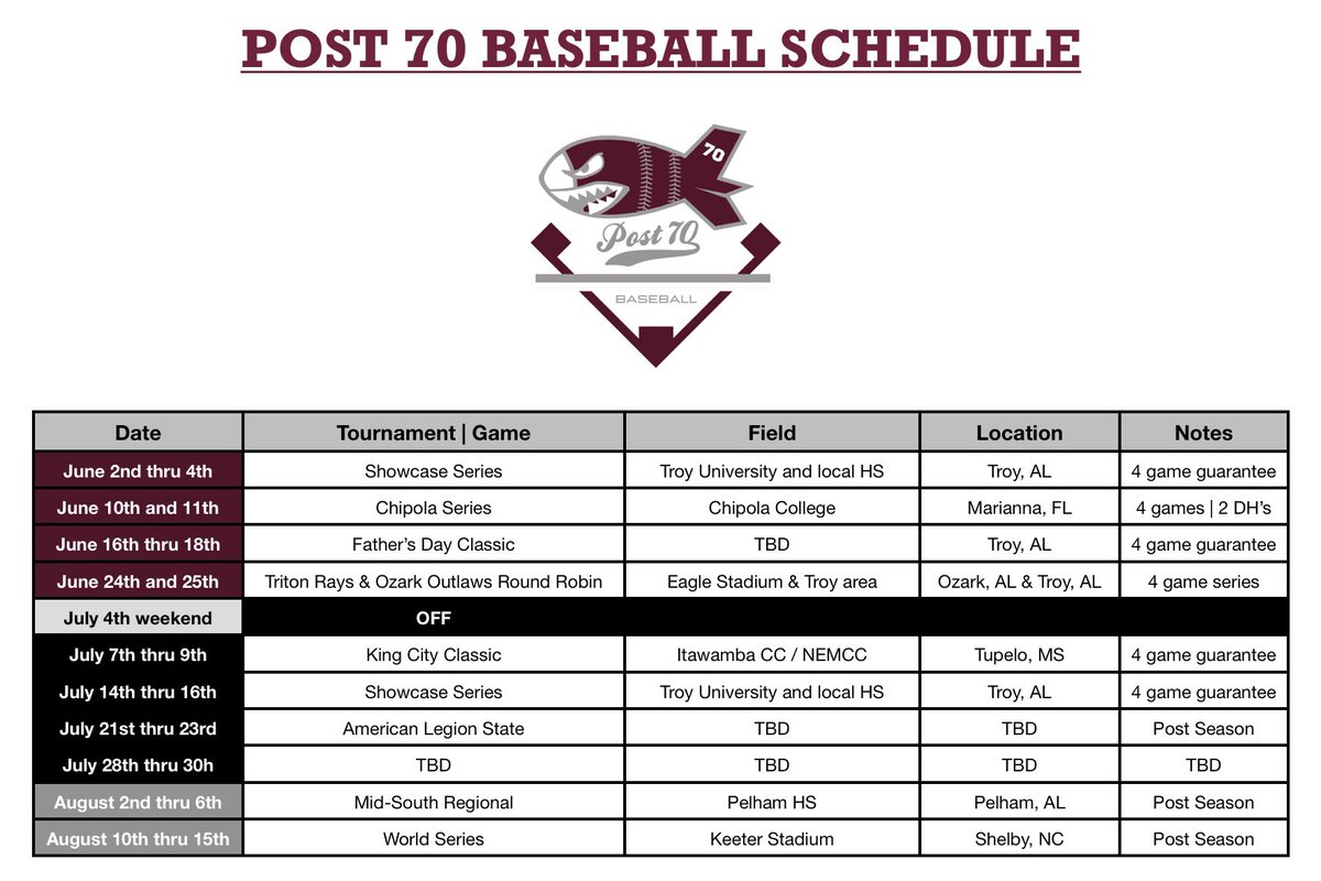 2023 19U summer schedule