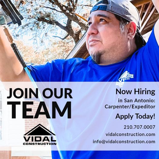 LlcVidal's tweet photo. Do you have carpentry skills and are looking for a place to showcase your excellent craftsmanship and customer service? Now hiring a carpenter / expeditor for our San Antonio location!
#sanantoniotx #nowhiring #ApplyNow #sanantoniocontractor  #constructionjobs #CarpenterJobs https://t.co/fpyWcmmeK4