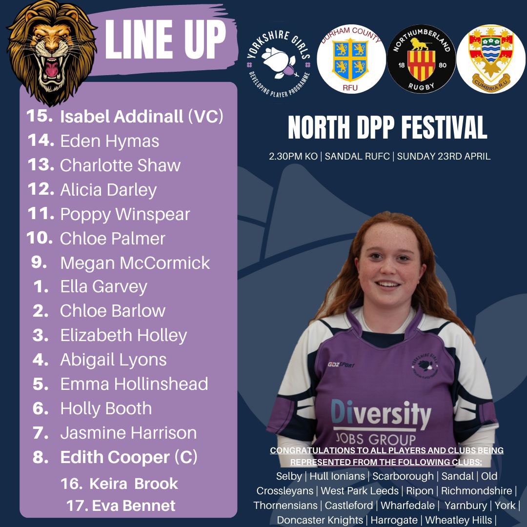 girlsdpp_yrfu's tweet photo. 💥💥BOOM LETS GO YORKSHIRE GIRLS DPP💥💥 Looking forward a fabulous final Festival with Cumbria, Durham and Northumberland.

⏰ KO 2:30pm 
📍Sandal RUFC
📆Sunday 23rd April https://t.co/F4qpmNRFpl