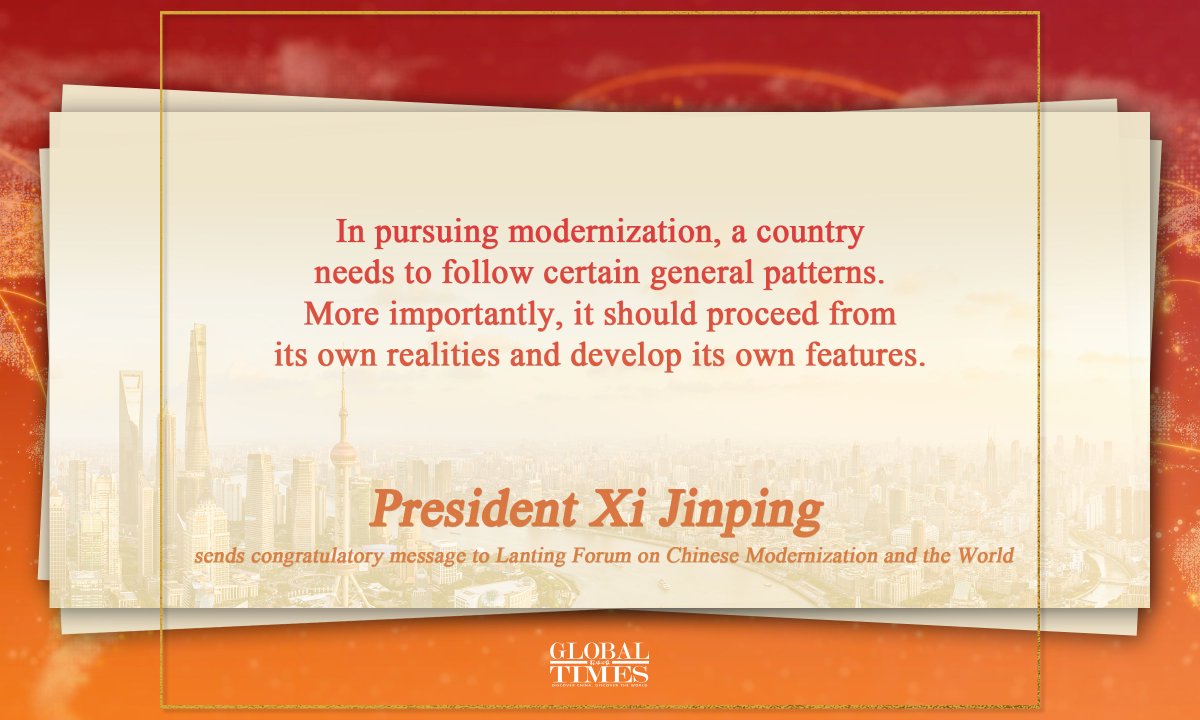 ChinaAmbUN's tweet photo. China will provide new opportunities for global development with new accomplishments in Chinese modernization, President Xi Jinping stressed in a congratulatory message to #Lanting Forum on Chinese Modernization and the World.
https://t.co/oYGKk1RN6w https://t.co/3fl93ZdzcA