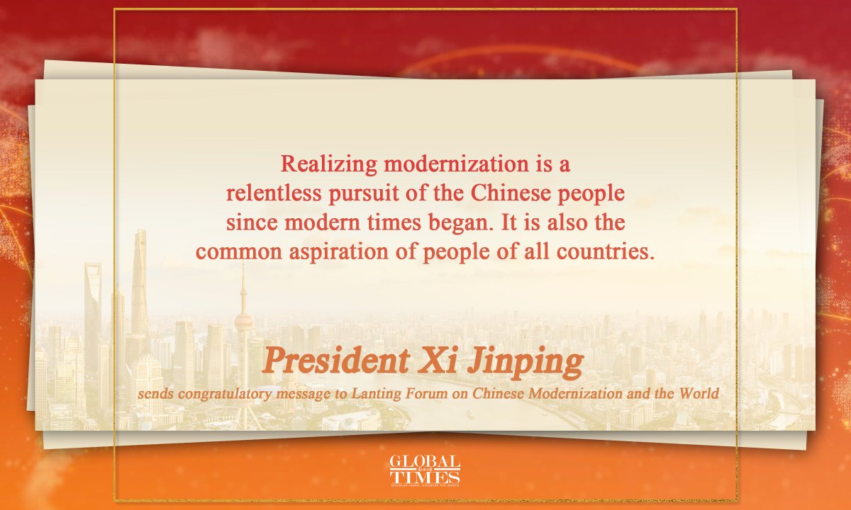 ChinaAmbUN's tweet photo. China will provide new opportunities for global development with new accomplishments in Chinese modernization, President Xi Jinping stressed in a congratulatory message to #Lanting Forum on Chinese Modernization and the World.
https://t.co/oYGKk1RN6w https://t.co/3fl93ZdzcA