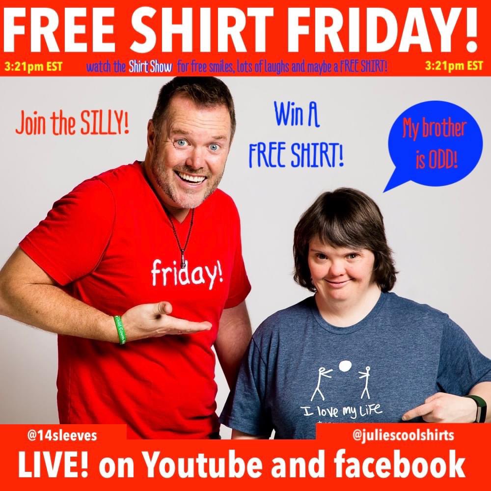 leftarmcomedy's tweet photo. T'S FREE SHIRT FRIDAY!
#facebook or #Youtube today at 3:21pm, Goobers! You. Are. Awesomeness!
#14sleeves #downsyndrome #downsyndomeawareness #downsyndromelove #siblings #downsyndromerocks #unclejoke #dadjoke #smile #love #shirtshow #shirts #special #specialneeds https://t.co/BS5pprrGUt