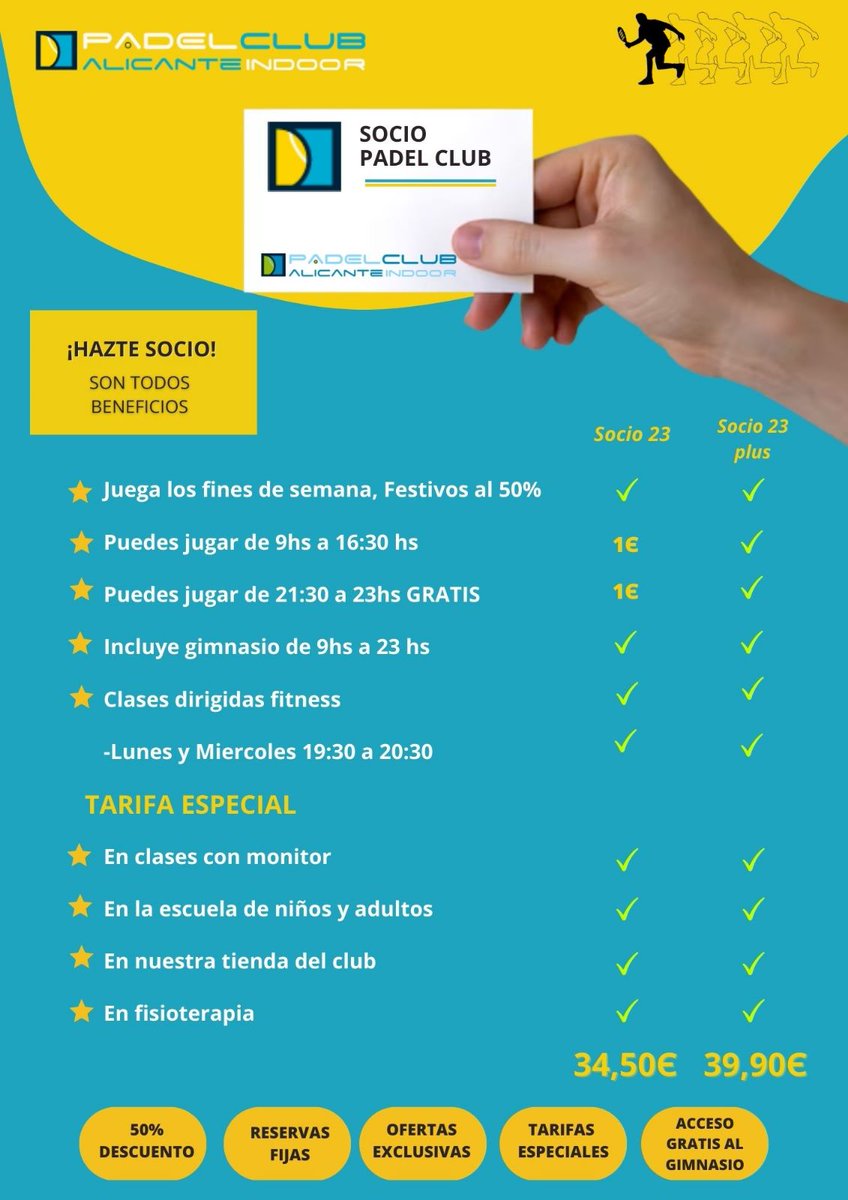 ESTE 2023 NO TE QUEDES SIN JUGAR
Disfruta de nuestras instalaciones como nunca y !son todos beneficios! #Alicante #Bullpadel #CategoríaMasculina #Indoor #Liga #Padel #PádelClubAlicante #padelclub

padelclubalicante.com/index.php/hazt…