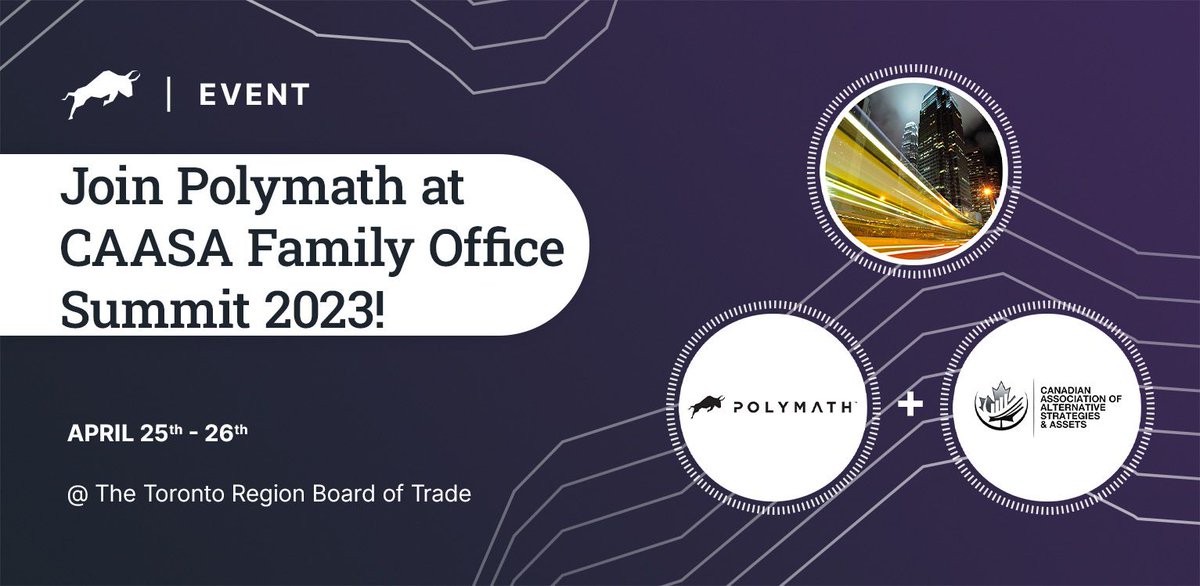 PolymathNetwork's tweet photo. Polymath invites you to #CAASA Family Office Summit 2023 on April 25-26. Our own Vince Kadar and Christian Pettigrew are hosting a roundtable on security #tokenization. Check our event page for details and see you there! #familyoffice #assetdigitization
https://t.co/HYOKfGgITd https://t.co/b3Ql9jKujF